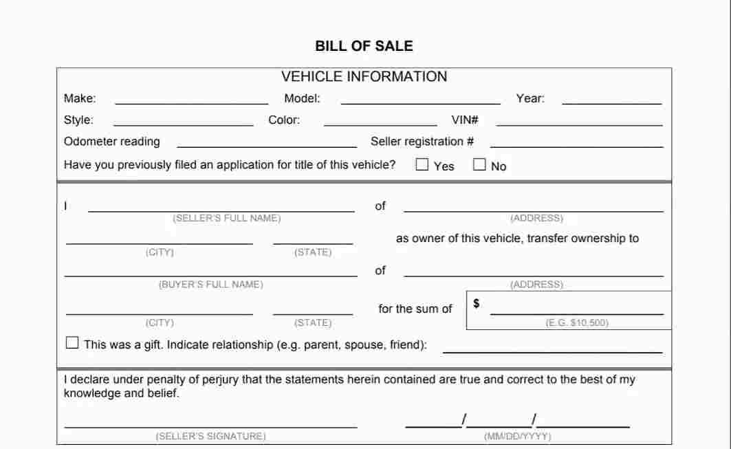 how to write a bill of sale for used car