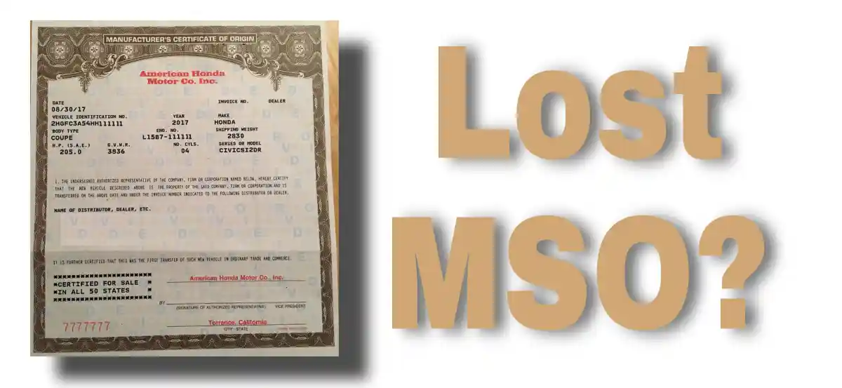Lost Certificate of Origin for a Vehicle
